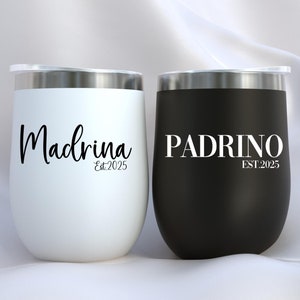Personalized Madrina & Padrino Wine Tumblers,Godparents Gift, Madrina Cup,Padrino Cup,Godmother and Godfather,Spanish Godparents