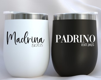 Personalized Madrina & Padrino Wine Tumblers,Godparents Gift, Madrina Cup,Padrino Cup,Godmother and Godfather,Spanish Godparents
