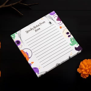 Spooky Halloween Notepad, Personalized Lined Notepad, Ghost Pumpkin Skull Stationery, Fall Office Desk Supplies