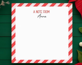 Personalized Candy Cane Christmas Notepad, Holiday Stationery, Custom Name Sticky Notes, Christmas Office Gift
