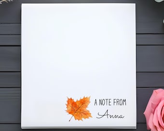 Personalized Fall Leaf Note Pad, Autumn Stationery, Pumpkin Spice Season, Custom Notepad Gift for Teacher, Office, Friends