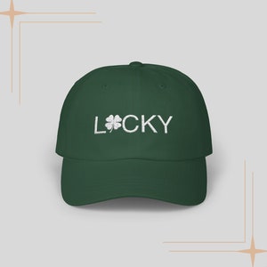 Lucky Embroidered St. Patricks Day Hat, St Patrick&#39;s Day Gift, Lucky Shamrock Baseball Hat, Green Embroidery, St Patty&#39;s Day Classic Dad Cap