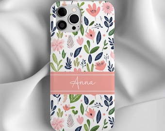 Chic Boho Blumen Floral Handyhülle - Name, iPhone 17 16 15 Pro Max 14 13 12, Samsung Galaxy S24 S23 S22