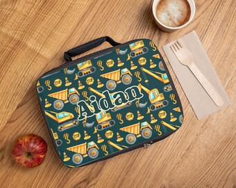 Personalized Kids Construction Truck Lunch Bag, Custom Name Insulated Lunch Bag for Boys, Preschool or School Gift