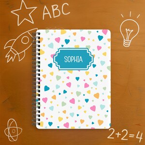 Personalized Hearts Spiral Notebook, Back to School Supplies, Custom Name School Journal for Girls, Back to School Gift, Writing Notebook