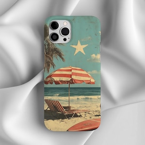 Retro Summer Beach Vibe Phone Case, Coastal Aesthetic Cover For iPhone 16 Pro, 14, 15, 13, 12, 11, Samsung S24, S23
