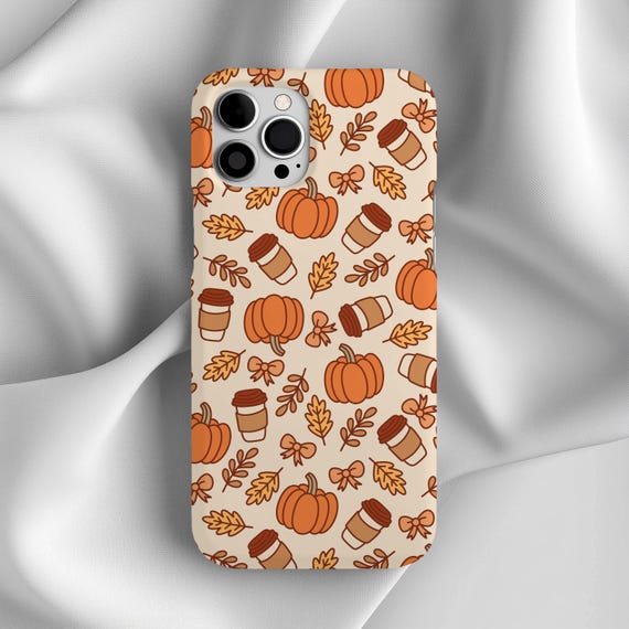 Fall Coffee & Pumpkin Phone Case, Autumn Leaves Aesthetic iPhone Cover, Cozy Fall Vibes Case for Pumpkin Spice Lovers, iPhone 17
