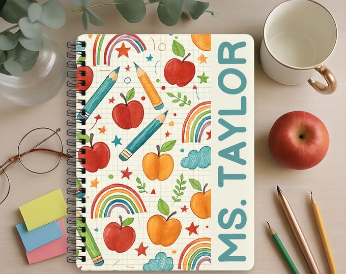 Personalized Teacher Spiral Notebook, Back to School Gift, Customized Notepad Journal for Educators, Cute Stationery, Cute Teacher Gift Idea
