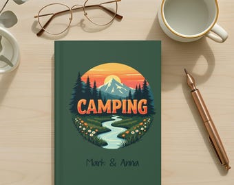 Personalized Camping Journal, Outdoor Adventure Log Book, Mountain Campfire Travel Notebook, Hiking Memory Book, Custom Wilderness Gift
