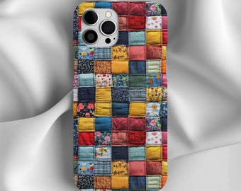 Funda de teléfono con patchwork, accesorios de estilo bohemio, acolchada, para iPhone 17, 16, 15, 14, 13, 12, 11 Pro Max, 8 Plus, X, Samsung S24, S23, S22 y S21