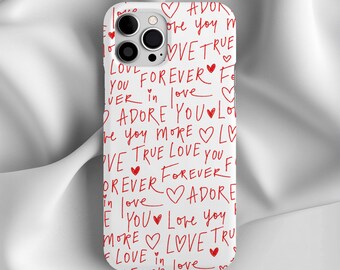 Valentijn telefoonhoesje, telefoonhoesje Love You script, leuk romantisch hartjeshoesje, cadeau vriendin, esthetisch iPhone-hoesje