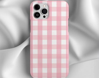 Pink Gingham Phone Case, Cottagecore Aesthetic iPhone & Samsung Cover, Soft Vintage Picnic, iPhone 17 16 15 14 13 Samsung S24 S23 S22 S21