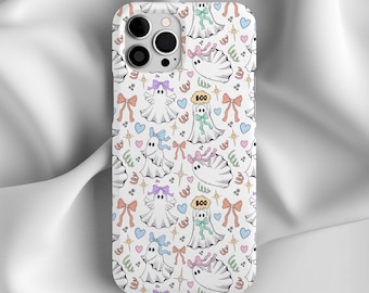 コケットゴーストスマホケース、ガーリーゴーストハロウィンスマホケース、かわいい不気味な秋の美学、iPhone 17 16 15 14 13 12 Pro Max
