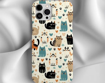 Cat Doodle Phone Case, Gift for Cat Lovers, Cat Phone Case, Kawaii phone case, iphone 17 16 15 14 13 12 Pro Max, Samsung 24 23 22 21