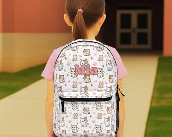 Personalized Cat Kids Backpack, Cute Kitty School Bag for Girls, Custom Name Bookbag, Back to School Gift for Cat Lovers