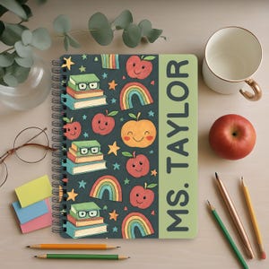 Personalized Teacher Spiral Notebook, Cute Back to School Gift for Teacher, Teacher Themed Notebook, Custom Name Teacher Journal