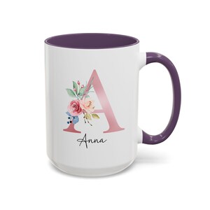 Initial Coffee Mug, Initial Mug, Customizable Mug, Monogram Mug, Floral Alphabet Mug, Personalized Flower Coffee Mug, Letter mug Purple