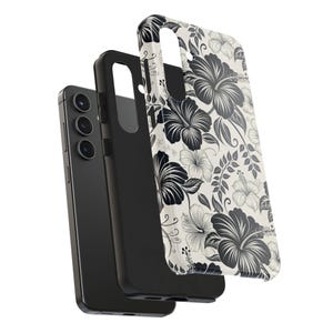 Funda para teléfono con hibisco en blanco y negro, funda floral para iPhone y Samsung, estilo minimalista tropical, para iPhone 17, 16, 15, 14, 13 y 12, Samsung imagen 9