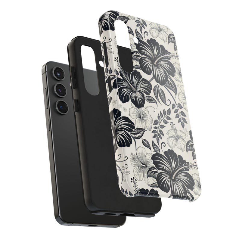 Funda para teléfono con hibisco en blanco y negro, funda floral para iPhone y Samsung, estilo minimalista tropical, para iPhone 17, 16, 15, 14, 13 y 12, Samsung imagen 9