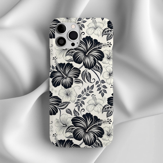 Black & White Hibiscus Phone Case, Floral Aesthetic iPhone and Samsung Case, Tropical Minimalist Vibes, Iphone 17 16 15 14 13 12, Samsung