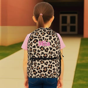 Girls Personalized Leopard Print Backpack, Custom Name School Bag for Kids, Daycare, Preschool or Back to School Gift