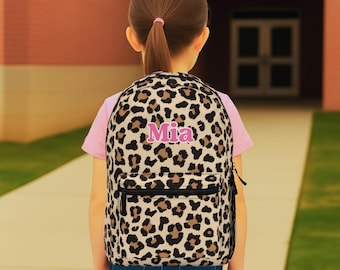 Girls Personalized Leopard Print Backpack, Custom Name School Bag for Kids, Daycare, Preschool or Back to School Gift