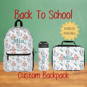 Mermaid Custom Personalized Backpack, Lunch Bag, Water Bottle, Kids Travel Backpack, Unique Name Backpack, Gift for Students,Back to School