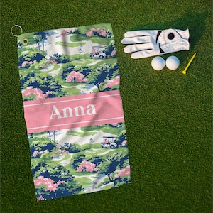 Personalized Golf Towels with Floral Design, Preppy Pink Golf Towel, Golf Towel for Women, Pink Golf Towel, Classy Golf Towel, Ladies Golf
