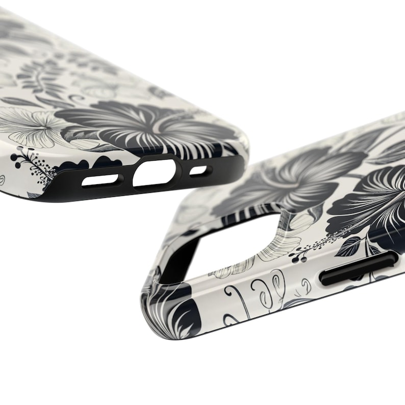 Funda para teléfono con hibisco en blanco y negro, funda floral para iPhone y Samsung, estilo minimalista tropical, para iPhone 17, 16, 15, 14, 13 y 12, Samsung imagen 4