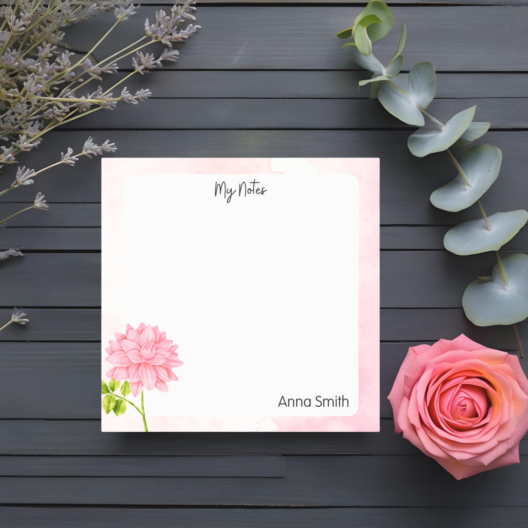 Personalized Floral Sticky Notes, Custom Name Notepad, Pretty Pink Memo ...