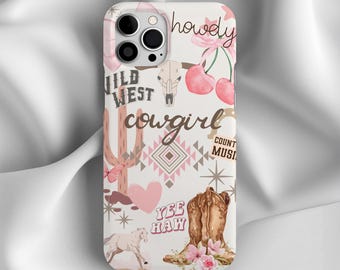 Coquette Cowgirl Collage Phone Case For iPhone 17 16 15 14 13 12 11 PRO Max, Samsung Galaxy S24, S23 Cover, Western Pink Aesthetic