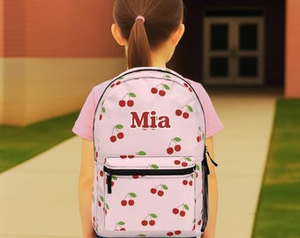 Personalized Cherry Girls Backpack, Custom Name Pink School Bag for Kids, Cute Fruit Print for Preschool or Kindergarten