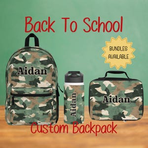 Camo Boys Personalized Backpack, Lunch Bag, Water Bottle, Kids Travel Backpack, Name Backpack, Gift for Students,Back to School
