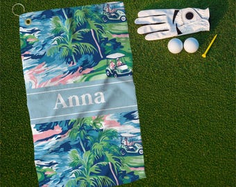 Personalized Watercolor Golf Towel, Great Gift for Golf Lovers, Blue Golf Towel, Golfing Towel, Ladies golf gifts, Ladies golf towel