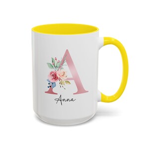 Initial Coffee Mug, Initial Mug, Customizable Mug, Monogram Mug, Floral Alphabet Mug, Personalized Flower Coffee Mug, Letter mug Yellow