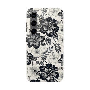 Funda para teléfono con hibisco en blanco y negro, funda floral para iPhone y Samsung, estilo minimalista tropical, para iPhone 17, 16, 15, 14, 13 y 12, Samsung imagen 6