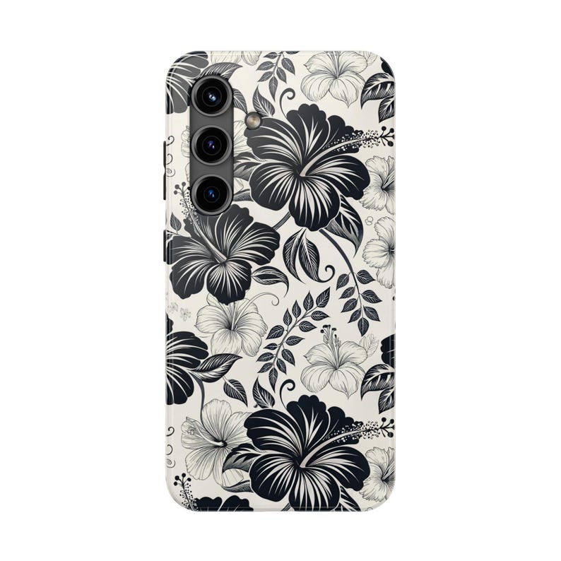 Funda para teléfono con hibisco en blanco y negro, funda floral para iPhone y Samsung, estilo minimalista tropical, para iPhone 17, 16, 15, 14, 13 y 12, Samsung imagen 6