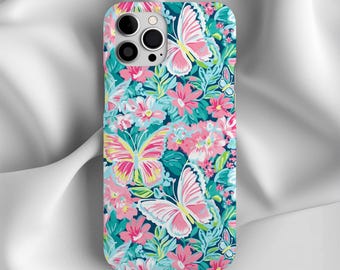 Colorful Floral Butterfly Phone Case,  Butterfly phone case, Girly phone case, iPhone 17 16 15 14 13 12, Samsung 24 23 22 21