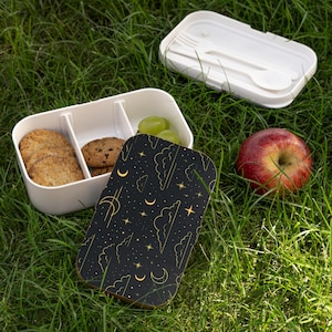 Celestial Bento Lunch Box, Moon and Stars Aesthetic Food Container, Cosmic Galaxy Lunchbox for Women, Teens & Kids