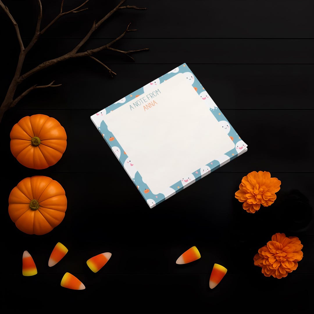 Spooky Ghost Personalized Note Pad, Cute Halloween Stationery, Custom ...