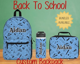 Baseball Boys Personalized Backpack, Lunch Bag, Water Bottle, Kids Travel Backpack, Name Backpack, Gift for Students,Back to School
