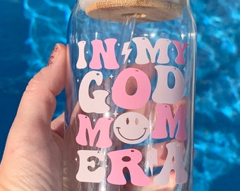 In My God Mom Era Beer Can Glass, Godmother Ice Coffee, Godmother Proposal Gift, Fun godmother gift, Godmother Gift, In my Era