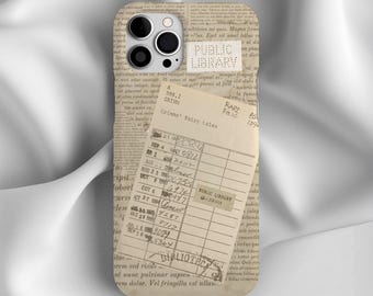 Funda para móvil con diseño de tarjeta de biblioteca vintage, cubierta con libros retro, regalo para amantes de los libros, iPhone 17 16 15 14 13 12 Pro Max, Galaxy S25 24 23 22 21