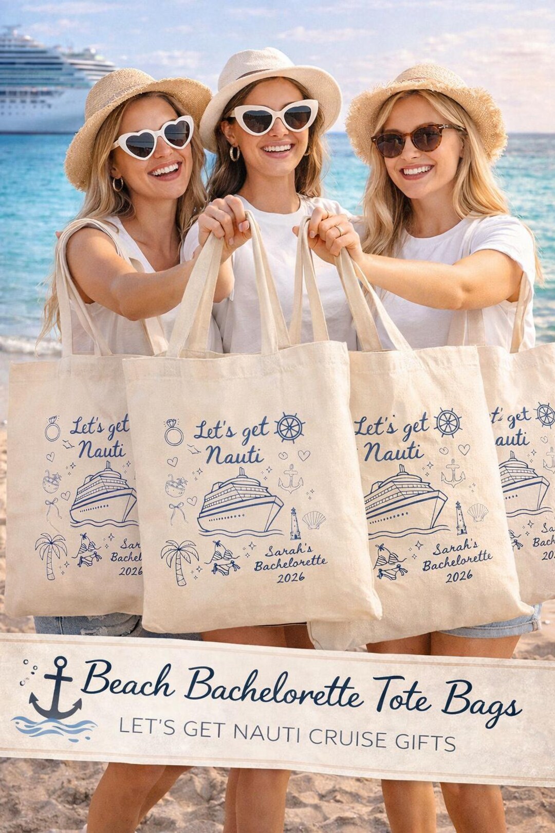 Personalized Bachelorette Tote Bag, Let's Get Nauti Beach Bachelorette ...