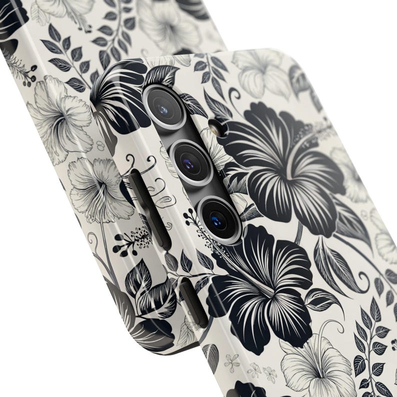 Funda para teléfono con hibisco en blanco y negro, funda floral para iPhone y Samsung, estilo minimalista tropical, para iPhone 17, 16, 15, 14, 13 y 12, Samsung imagen 7