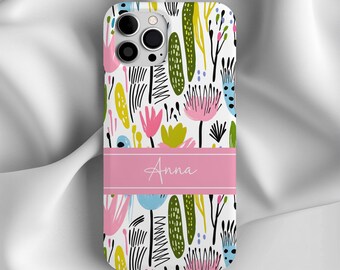 Cover per telefono floreale personalizzata, stile boho chic primaverile, cover personalizzata per iPhone 17 16 15 Pro Max 14 13 12, Samsung Galaxy S24 S23 S22