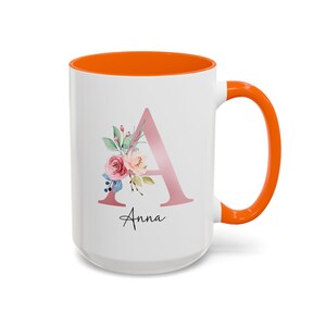 Initial Coffee Mug, Initial Mug, Customizable Mug, Monogram Mug, Floral Alphabet Mug, Personalized Flower Coffee Mug, Letter mug Orange