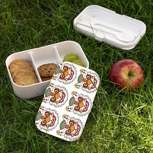 Bento Lunch Box with Traditional Tiger Mask Design, Asian-Inspired Food Container, Bold Cultural Pattern Lunch Box for School, Work & Gifts