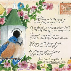 My Love, My Home, Butterflies - Blue Birds vintage Cartes postales collectibles