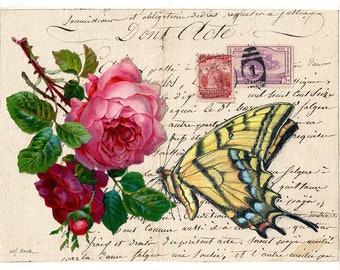 Swallowtail Rose & Tortoiseshell Butterflies Vintage Collectible Postcards